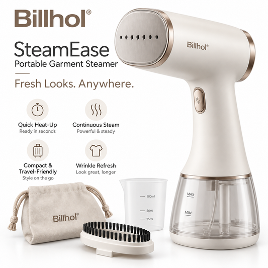 Billhol® SteamEase Portable Garment Steamer for Everyday Wrinkle Care & Clothing Refresh