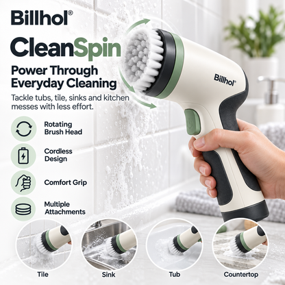 Billhol® CleanSpin Cordless Electric Scrub Brush for Kitchen, Bathroom & Everyday Surface Cleaning