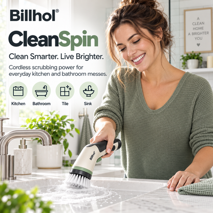 Billhol® CleanSpin Cordless Electric Scrub Brush for Kitchen, Bathroom & Everyday Surface Cleaning