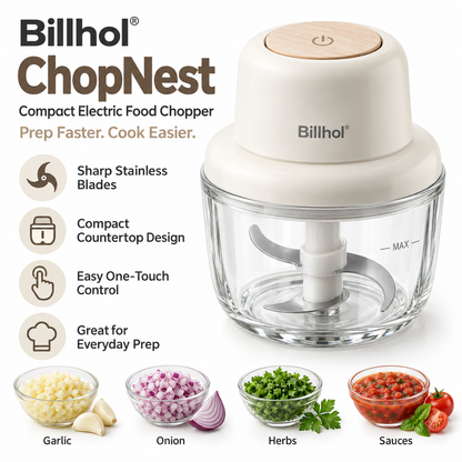 Billhol® ChopNest Compact Electric Food Chopper for Vegetables, Herbs, Sauces & Everyday Meal Prep