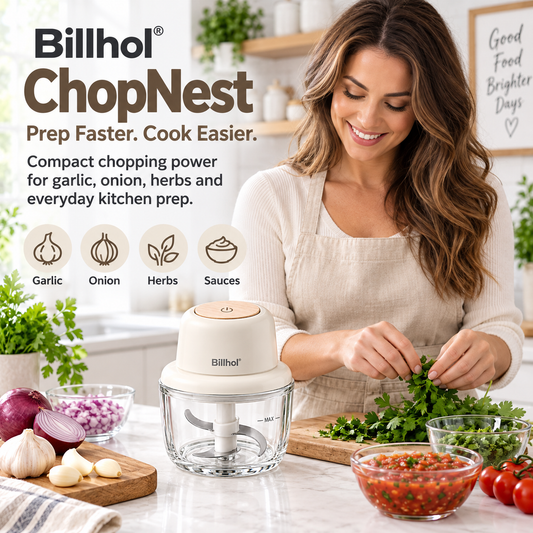 Billhol® ChopNest Compact Electric Food Chopper for Vegetables, Herbs, Sauces & Everyday Meal Prep