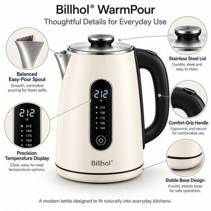 Billhol® WarmPour Smart Electric Kettle for Tea, Coffee & Everyday Hot Water Preparation