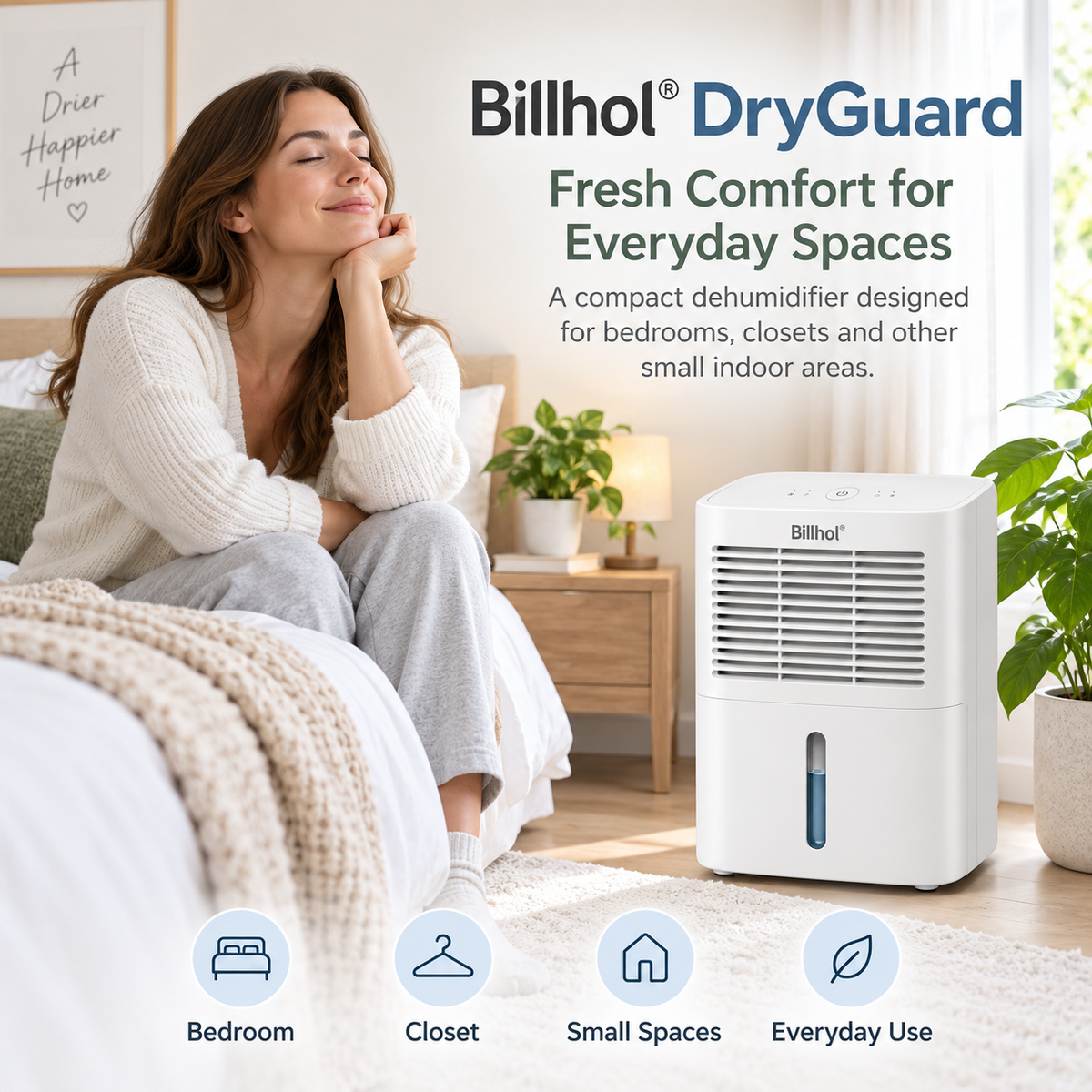 Billhol® DryGuard Compact Home Dehumidifier for Bedroom, Closet & Small Indoor Spaces